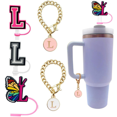 English Letter Butterfly Dust-proof Straw Cap Pendant Set for tumbler, Tumbler set Accessories
